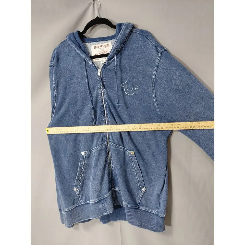 True Religion Blue Knit Full Zip Hoodie Graphic Sweatshirt Men Size XL